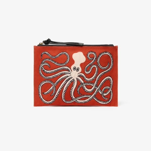 Inouï Editions Pochette Brodée - Octopus - Orange