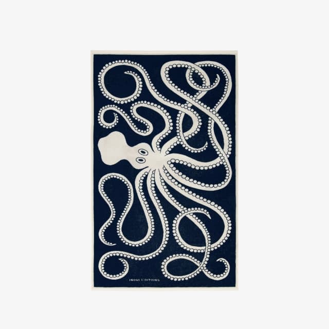 Inouï Editions Serviette De Plage - Octopus - Bleu Nuit