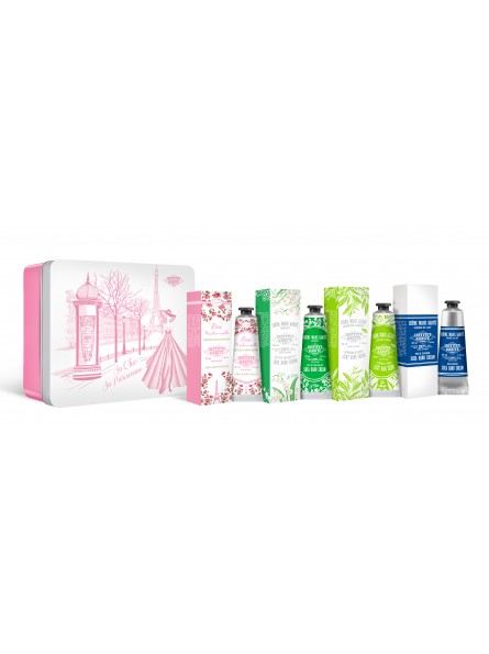 institut karité paris Coffret Métal Rose Mademoiselle - 4 Crèmes Mains 1 Rose Mademoiselle Légère 1 Muguet 1 Verveine 1 Crème de Lait