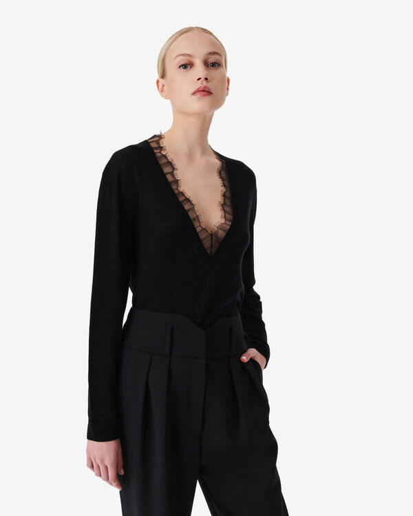 Iro PULL COL V EN DENTELLE BLA01