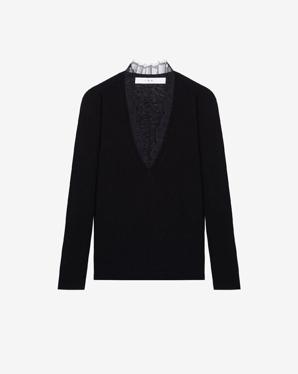 iro PULL COL V EN DENTELLE BLA01