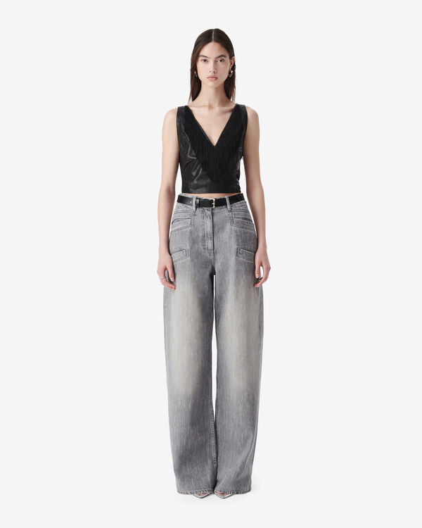 Iro TOP EN CUIR À FRANGES BLA01