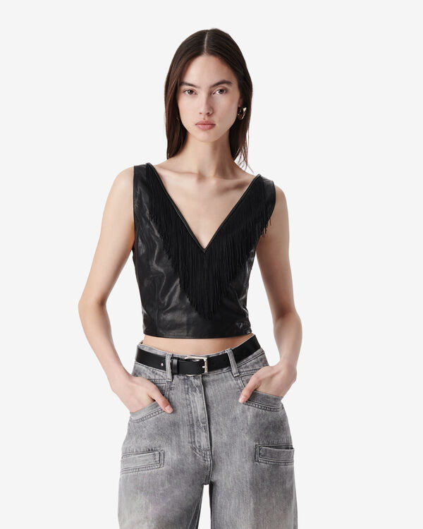 Iro TOP EN CUIR À FRANGES BLA01