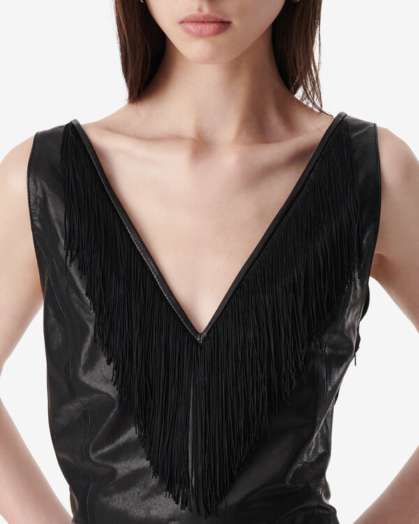 Iro TOP EN CUIR À FRANGES BLA01