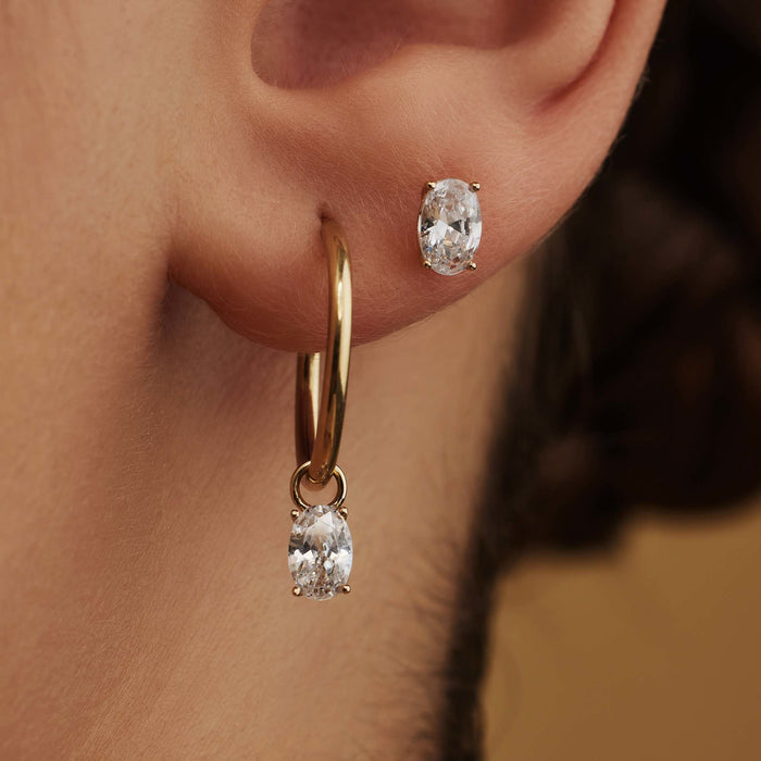 Isabel Bernard Baguette Genevieve Créoles En Or 14 Carats Et Oxyde De Zirconium Blanc