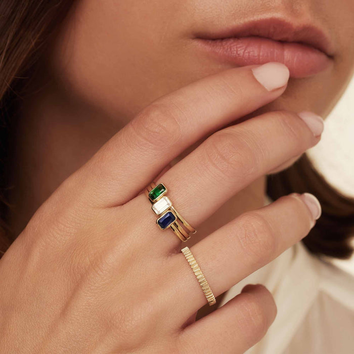 Isabel Bernard Baguette Nila Bague En Or 14 Carats Avec Bleu Zircone