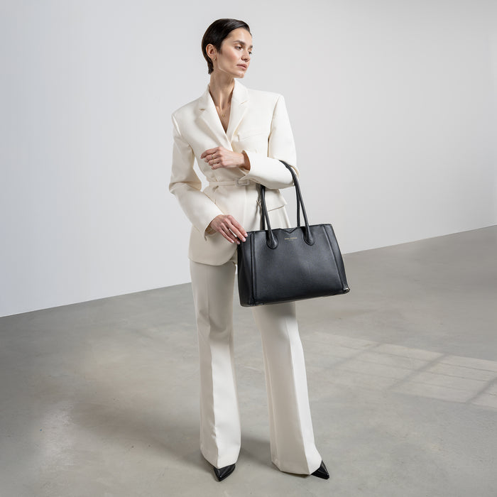 Isabel Bernard Cadeau D'Isabel - Ensemble Cadeau Composé D'un Sac à Main En Cuir De Veau Noir Et D'un Portefeuille à Fermeture éclair