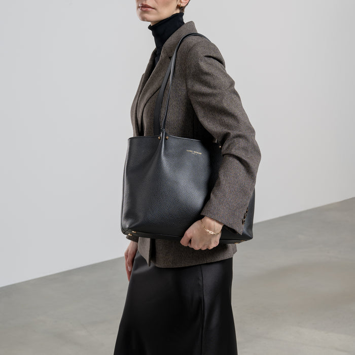 Isabel Bernard Cadeau D'Isabel Ensemble De Sac à Main En Cuir De Veau Noir Et Portefeuille Zippé