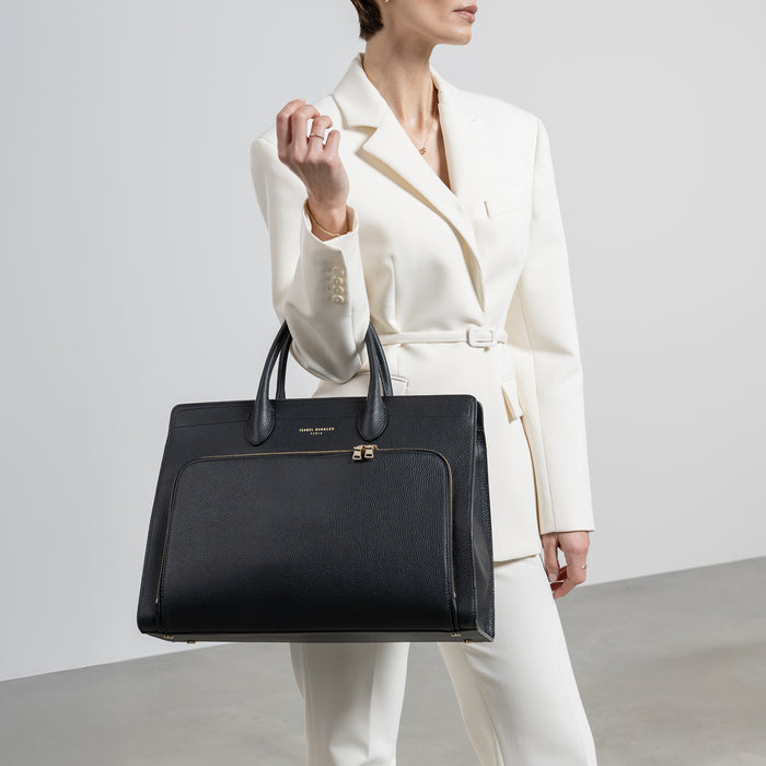 Isabel Bernard Cadeau D'Isabel Ensemble De Sac à Main En Cuir De Veau Noir Et Portefeuille Zippé