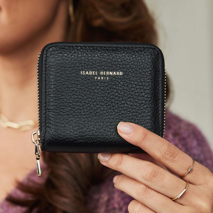 Isabel Bernard Cadeau D'Isabel Ensemble De Sac à Main En Cuir De Veau Noir Et Portefeuille Zippé