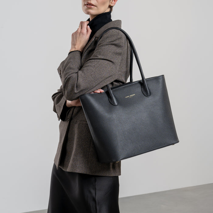 Isabel Bernard Cadeau D'Isabel Ensemble De Sac à Main En Cuir De Veau Noir Et Portefeuille Zippé