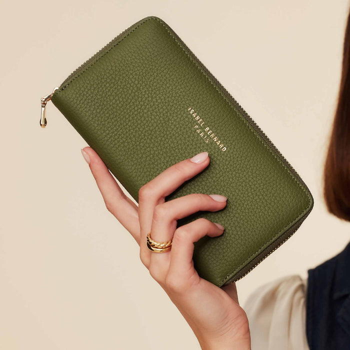 Isabel Bernard Cadeau D'Isabel Ensemble De Sac à Main En Cuir De Veau Vert Et Portefeuille Zippé