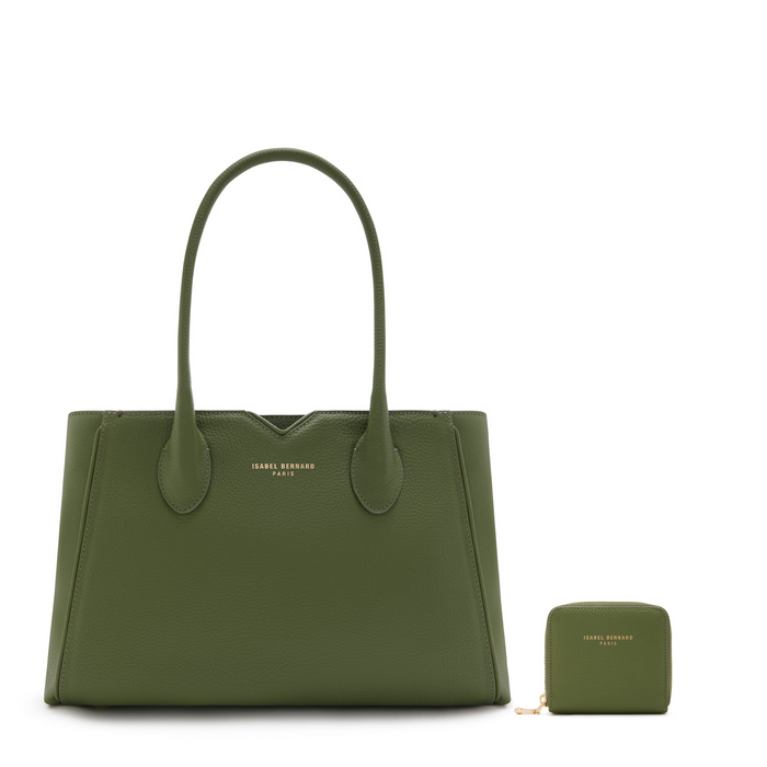 isabel bernard Cadeau d'Isabel ensemble de sac à main en cuir de veau vert et portefeuille zippé