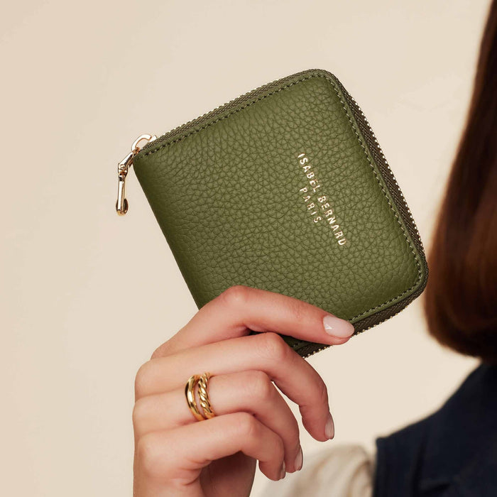 Isabel Bernard Cadeau D'Isabel Ensemble De Sac à Main En Cuir De Veau Vert Et Portefeuille Zippé
