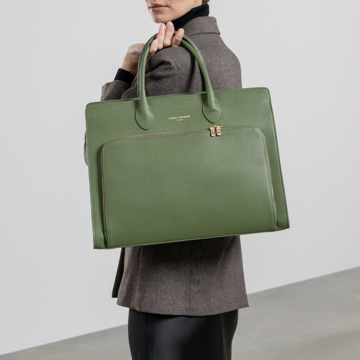 Isabel Bernard Cadeau D'Isabel Ensemble De Sac à Main En Cuir De Veau Vert Et Portefeuille Zippé