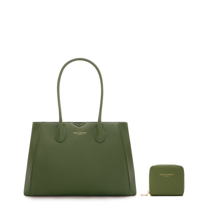 isabel bernard Cadeau d'Isabel ensemble de sac à main en cuir de veau vert et portefeuille zippé