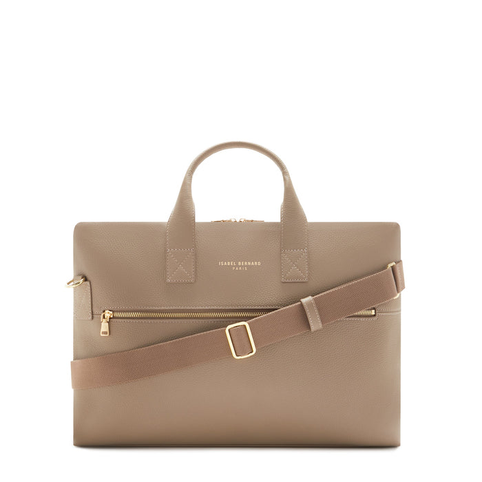 Isabel Bernard Cadeau D'Isabel Ensemble De Sac à Main En Cuir De Veau Taupe Et Portefeuille Zippé