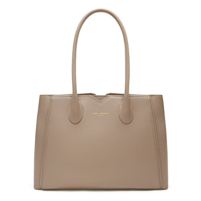 Isabel Bernard Cadeau D'Isabel Ensemble De Sac à Main En Cuir De Veau Taupe Et Portefeuille Zippé