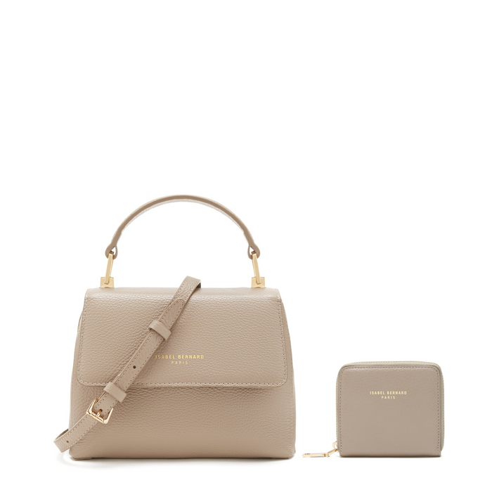 isabel bernard Cadeau d'Isabel ensemble de sac à main en cuir de veau taupe et portefeuille zippé