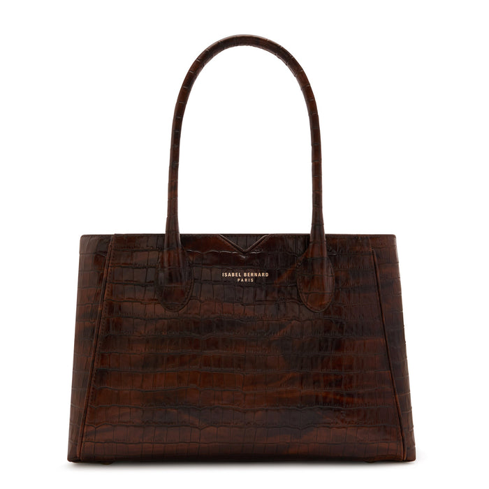 Isabel Bernard Cadeau D'Isabel Sac à Main En Cuir De Veau Croco Marron Et Ensemble De Portefeuille Zippé