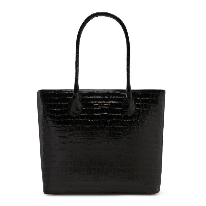 Isabel Bernard Cadeau D'Isabel Sac à Main En Cuir De Veau Noir Croco Et Portefeuille Zippé