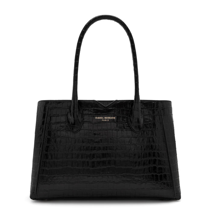 Isabel Bernard Cadeau D'Isabel Sac à Main En Cuir De Veau Noir Croco Et Ensemble De Portefeuille Zippé