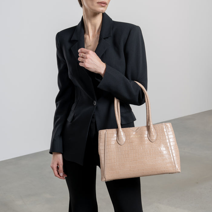 Isabel Bernard Cadeau D'Isabel Sac à Main En Cuir De Veau Noir Croco Et Portefeuille Zippé