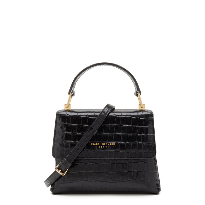 Isabel Bernard Cadeau D'Isabel Sac à Main En Cuir De Veau Noir Croco Et Portefeuille Zippé Ensemble Cadeau