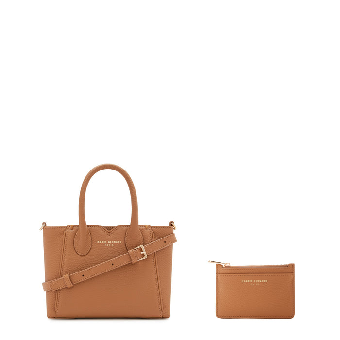 isabel bernard Cadeau d'Isabel - Set cadeau sac à main et porte-cartes en cuir de veau camel