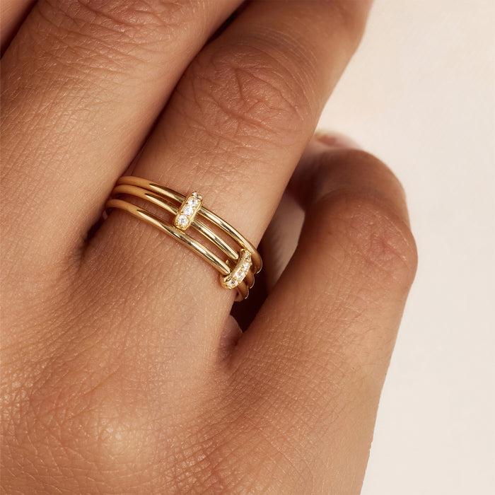 Isabel Bernard Cour D'Honneur Adora Bague 3 Pièces En Or 14 Carats Avec Pierres En Zirconium