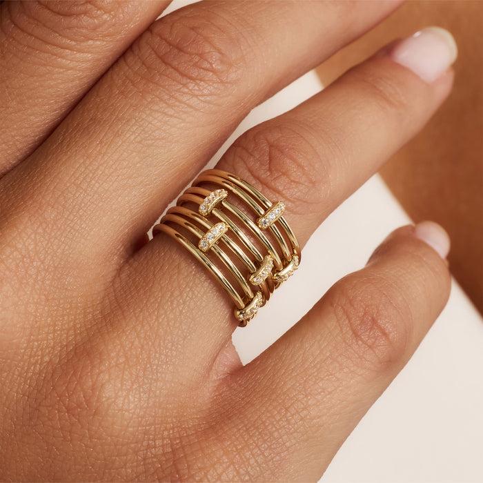 Isabel Bernard Cour D'Honneur Adora Bague 7 Pièces En Or 14 Carats Avec Pierres En Zirconium