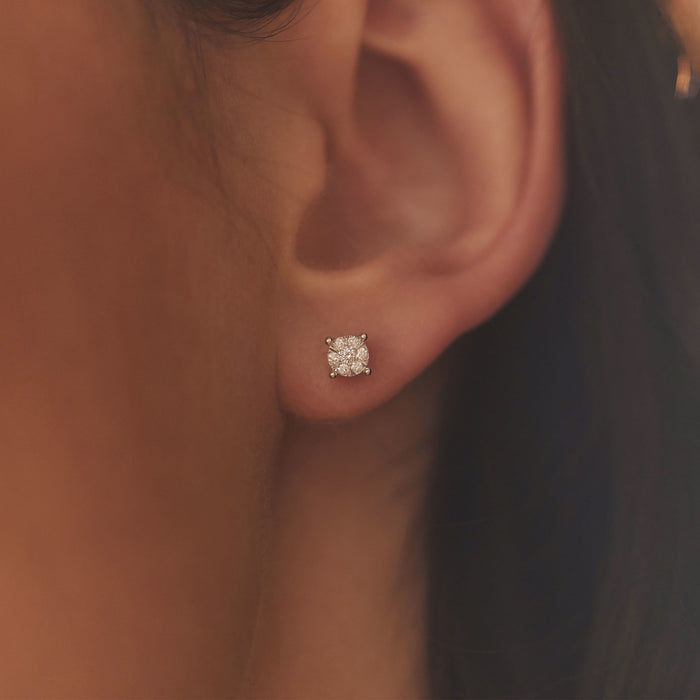 Isabel Bernard De La Paix Hanaé Clous D'oreilles En Or Blanc 14 Carats Avec Diamant 0.16 Carat