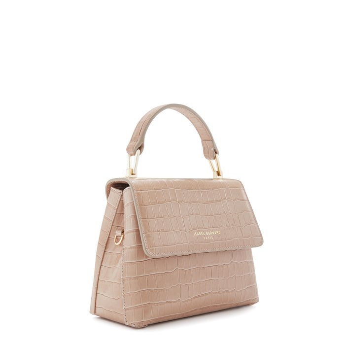 Isabel Bernard Femme Forte Heline Beige Croco Sac à Main En Cuir De Veau