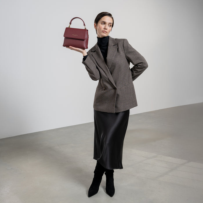 Isabel Bernard Femme Forte Heline Bordeaux Rouge Sac à Main En Cuir De Veau