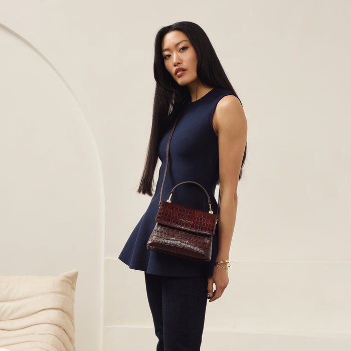 Isabel Bernard Femme Forte Heline Sac à Main En Cuir De Veau Marron Croco