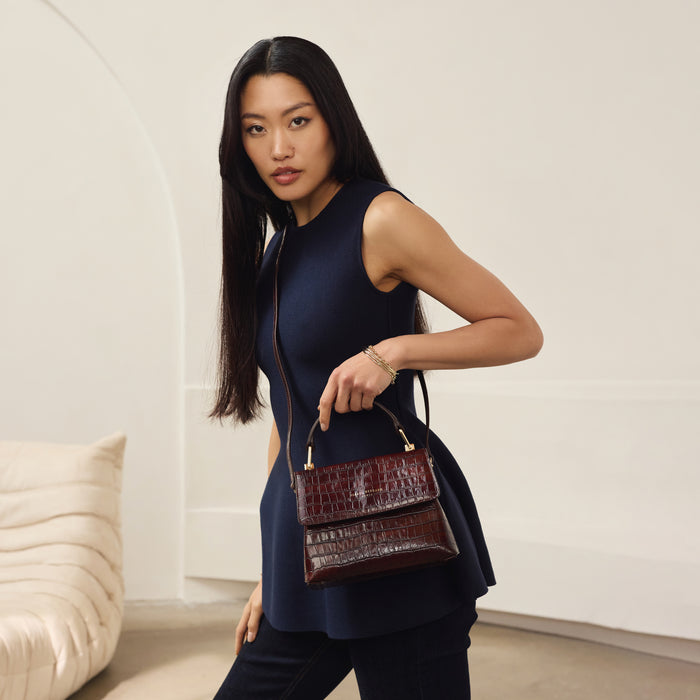 Isabel Bernard Femme Forte Heline Sac à Main En Cuir De Veau Marron Croco