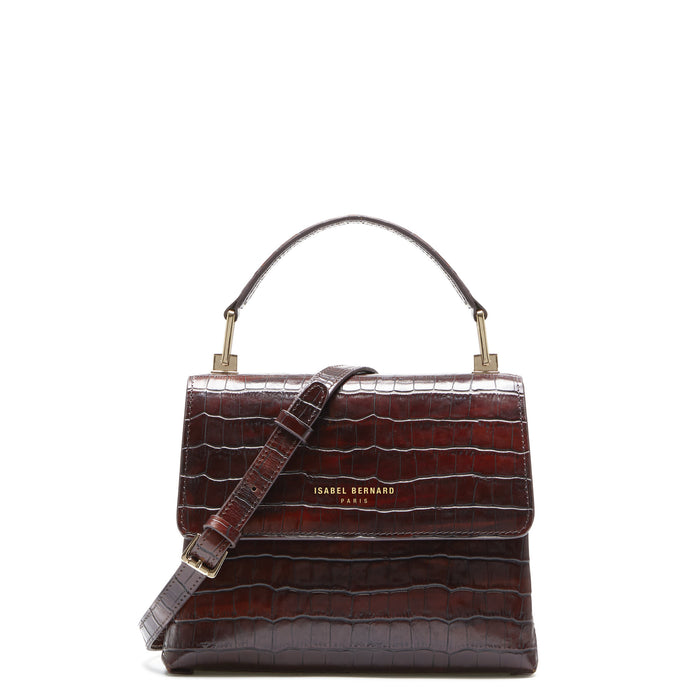 isabel bernard Femme Forte Heline sac à main en cuir de veau marron croco