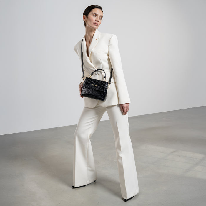 Isabel Bernard Femme Forte Heline Sac à Main En Cuir De Veau Noir Croco