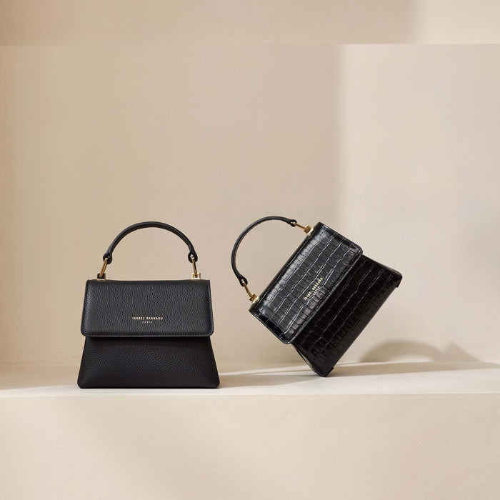 Isabel Bernard Femme Forte Heline Sac à Main En Cuir De Veau Noir Croco