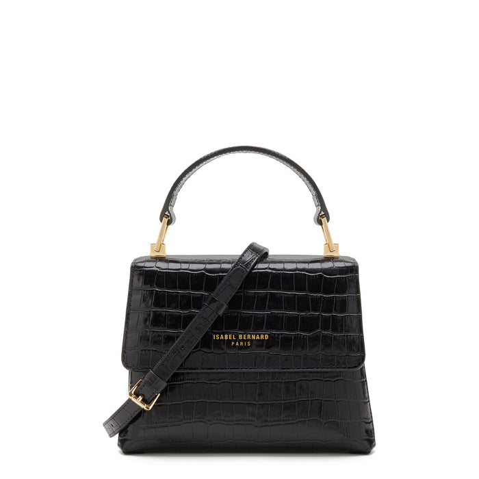 isabel bernard Femme Forte Heline sac à main en cuir de veau noir croco