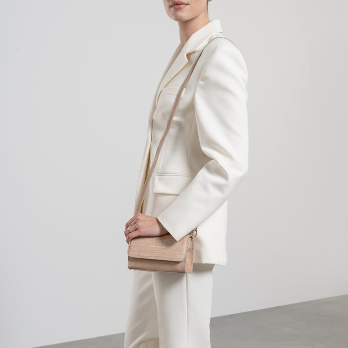 Isabel Bernard Femme Forte Kim Beige Croco Sac à Bandoulière En Cuir De Veau