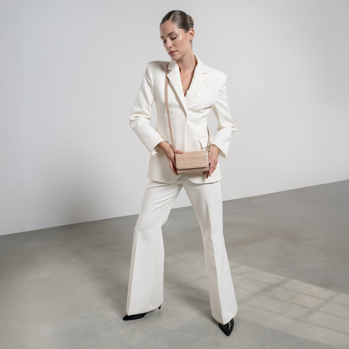 Isabel Bernard Femme Forte Kim Beige Croco Sac à Bandoulière En Cuir De Veau