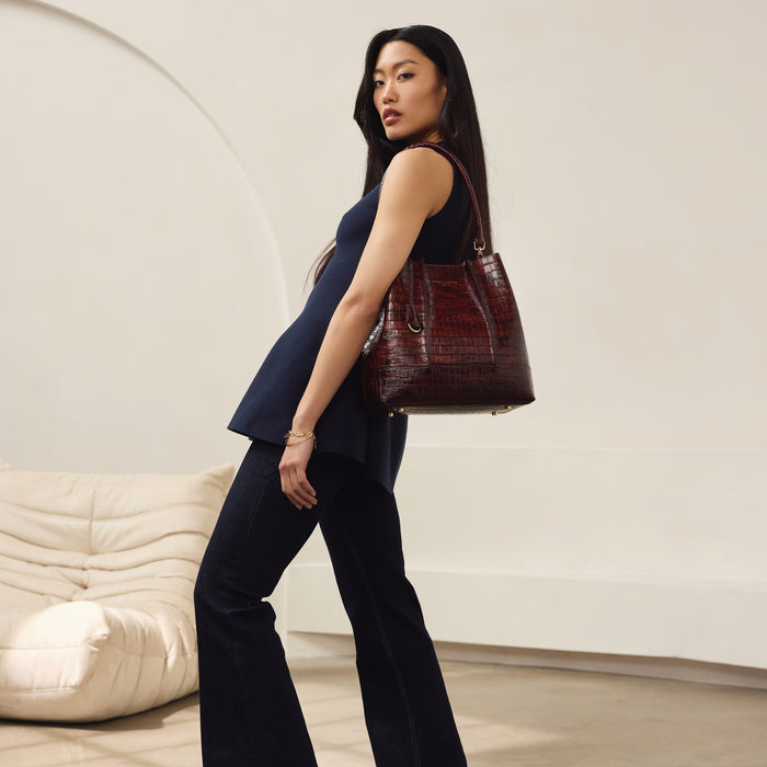 Isabel Bernard Femme Forte Macie Sac à Main En Cuir De Veau Marron Croco