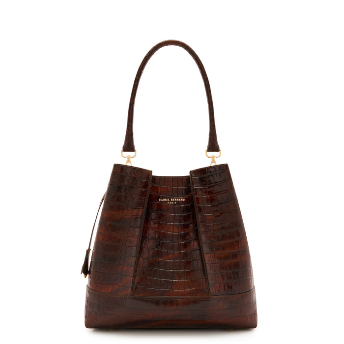 isabel bernard Femme Forte Macie sac à main en cuir de veau marron croco