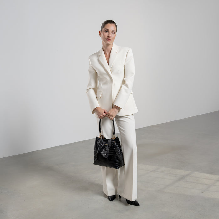 Isabel Bernard Femme Forte Macie Sac à Main En Cuir De Veau Noir Croco