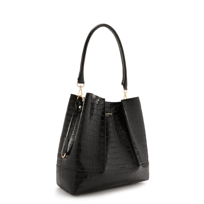 Isabel Bernard Femme Forte Macie Sac à Main En Cuir De Veau Noir Croco