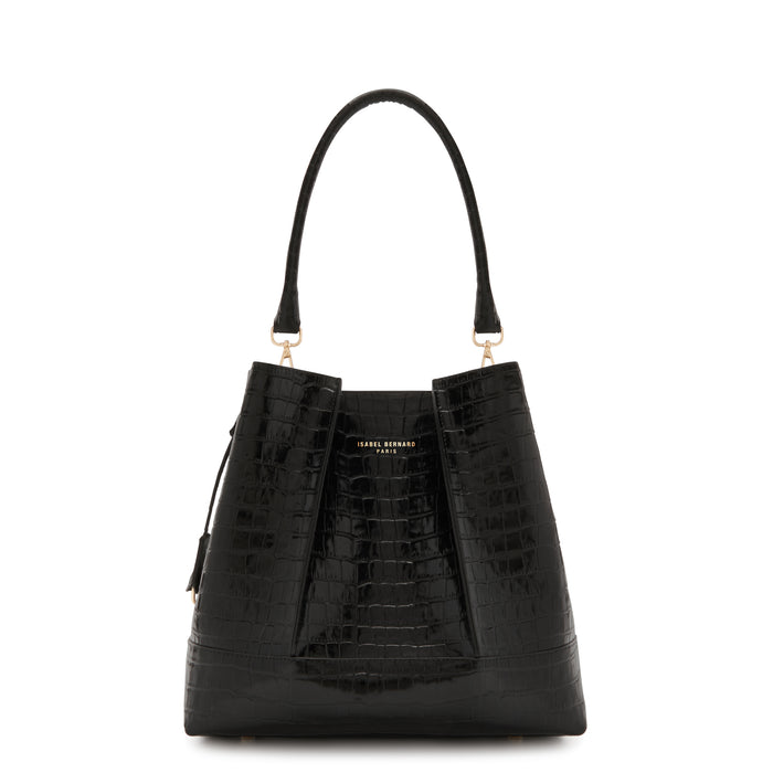 isabel bernard Femme Forte Macie sac à main en cuir de veau noir croco