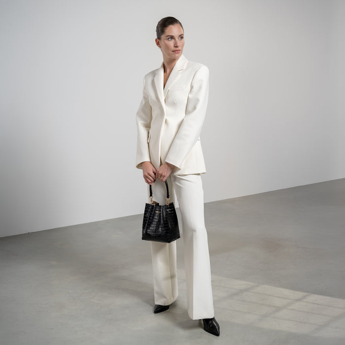 Isabel Bernard Femme Forte Minette Croco Sac à Main En Cuir De Veau Noir