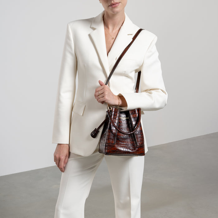 Isabel Bernard Femme Forte Minette Croco Sac à Main En Cuir De Veau Marron