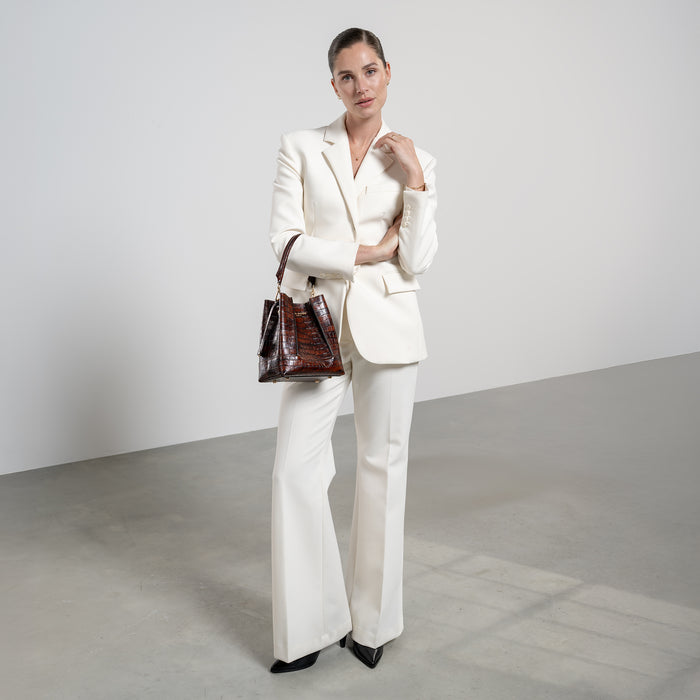 Isabel Bernard Femme Forte Minette Croco Sac à Main En Cuir De Veau Marron